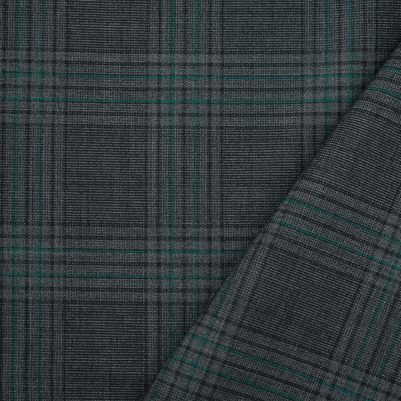 Gray-Black-Green Polyester Wool Blend Plaid Woven Shirting Fabric By the Yard